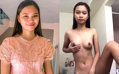 สาวสวยทางบ้าน ถอดโชว์ทีละชิ้น อวดหุ่นบาง แล้ว เขี่ยหี ช่วยตัวเอง